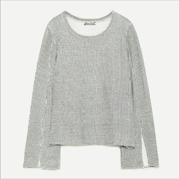 Zara Split Sleeve Ribbed Top with Check Pattern M - Picture 5 of 7